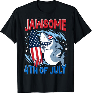Jawsome 4th of July Outifts For Kids Boys Men Funny Shark T-Shirt - T-Shirt | Black