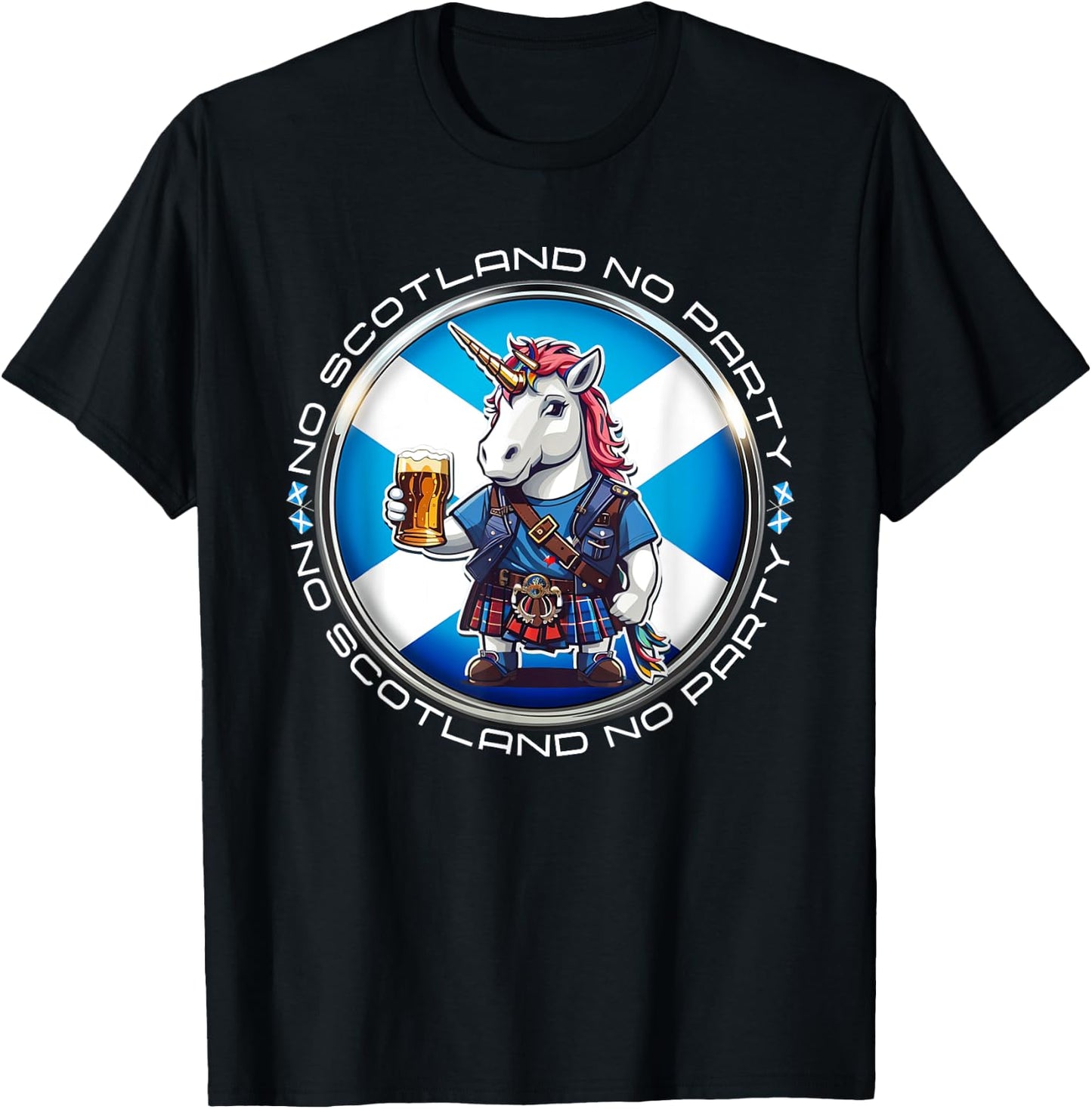 No Scotland No Party Scottish Pride Scotland Unicorn Saltire T-Shirt - T-Shirt | Black