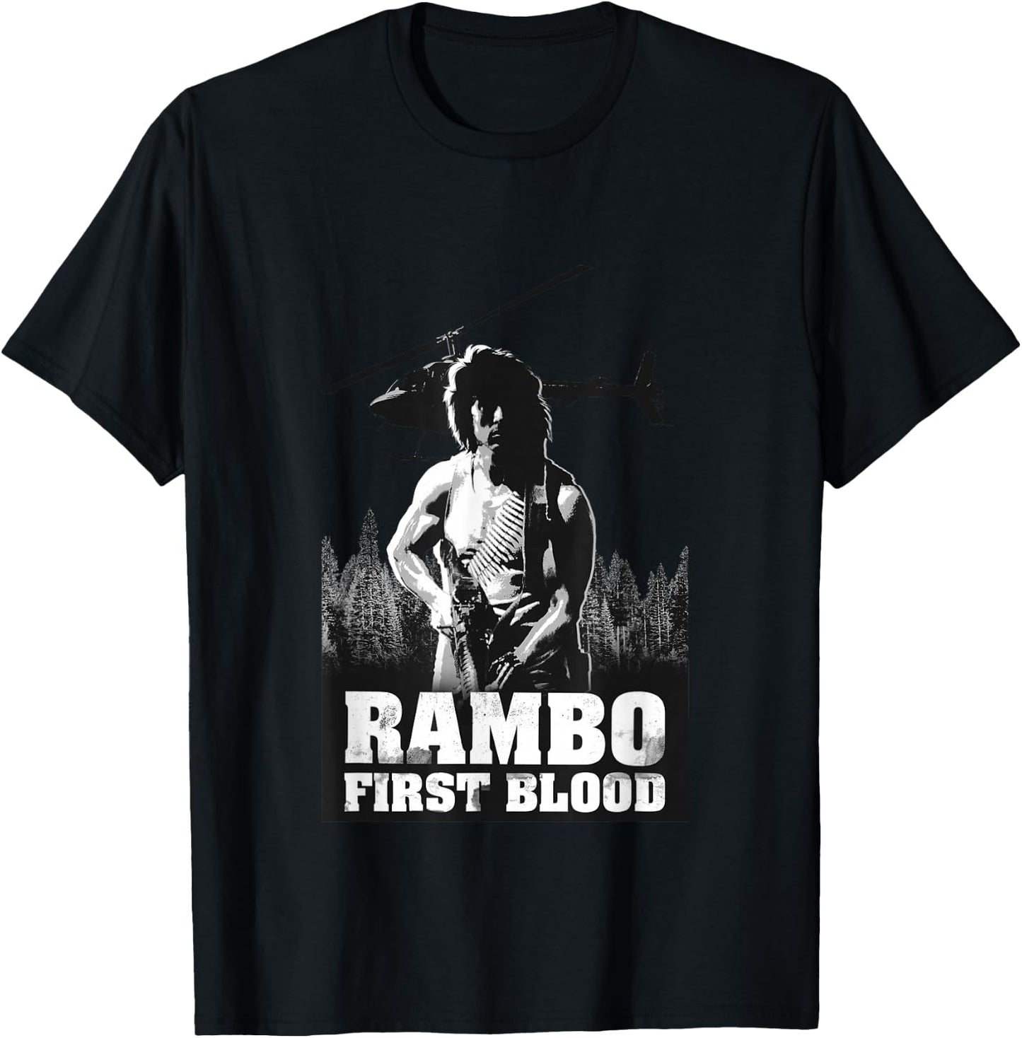 Rambo , Men's Grey, Small, Short Sleeve, Classic Fit, Crew Collar, Modern, Lightweight, Officially Licensed Rambo Design T-Shirt - T-Shirt | Black