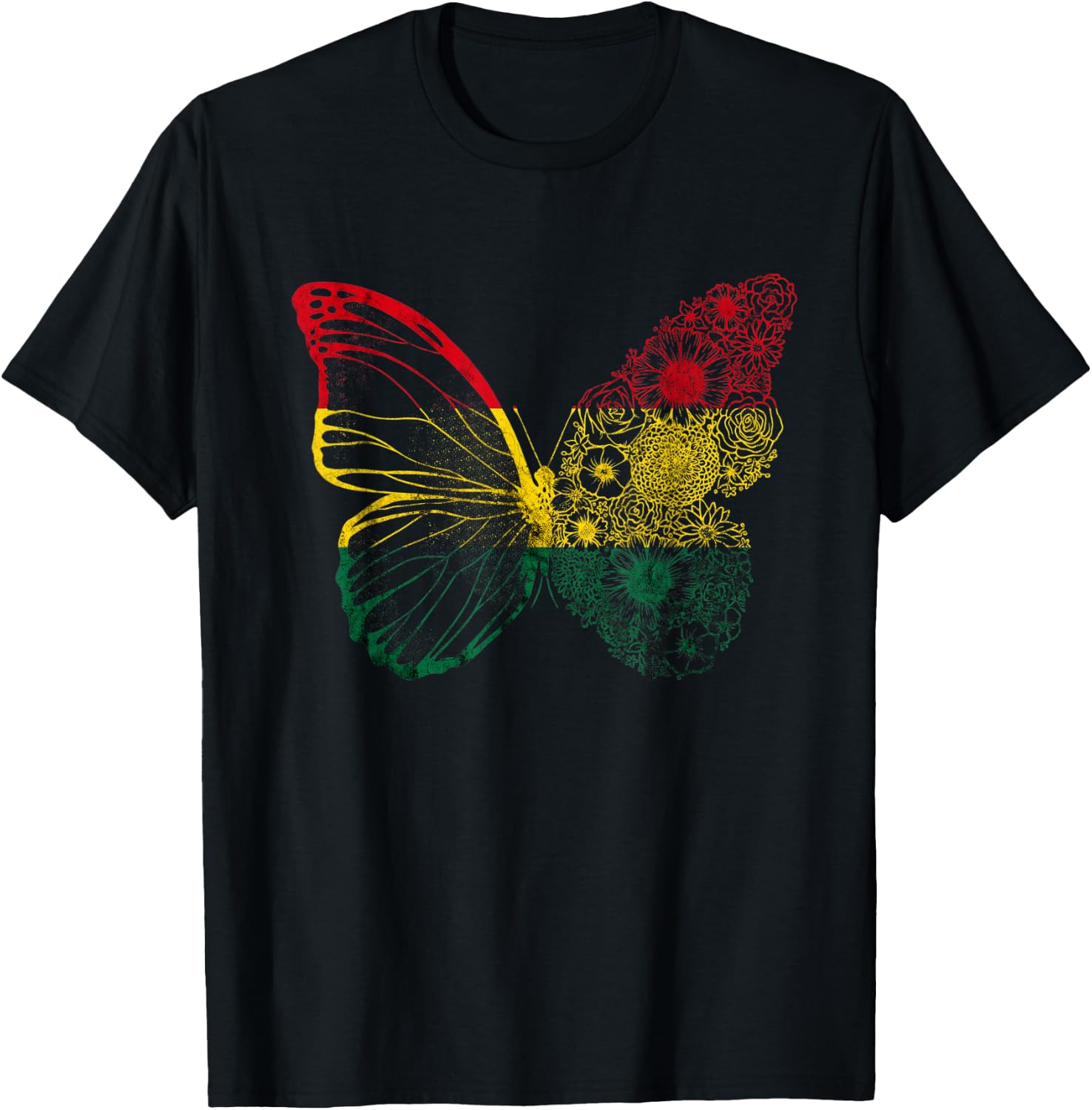 Ghana Butterfly Vintage Africa Ghanese Flag Ghanese Pride T-Shirt - T-Shirt | Black