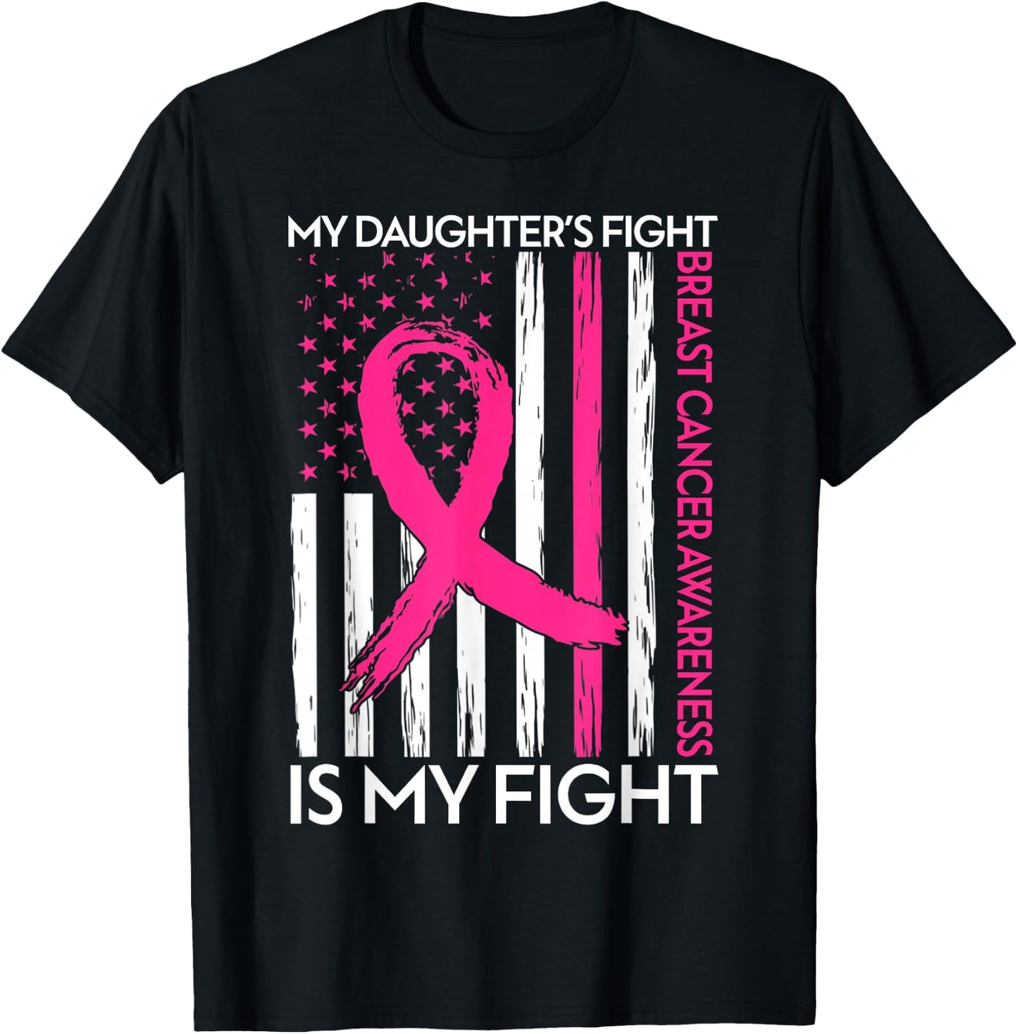 My Daughter's Fight Is My Fight American Flag Breast Cancer Kids Men T-Shirt - T-Shirt | Black