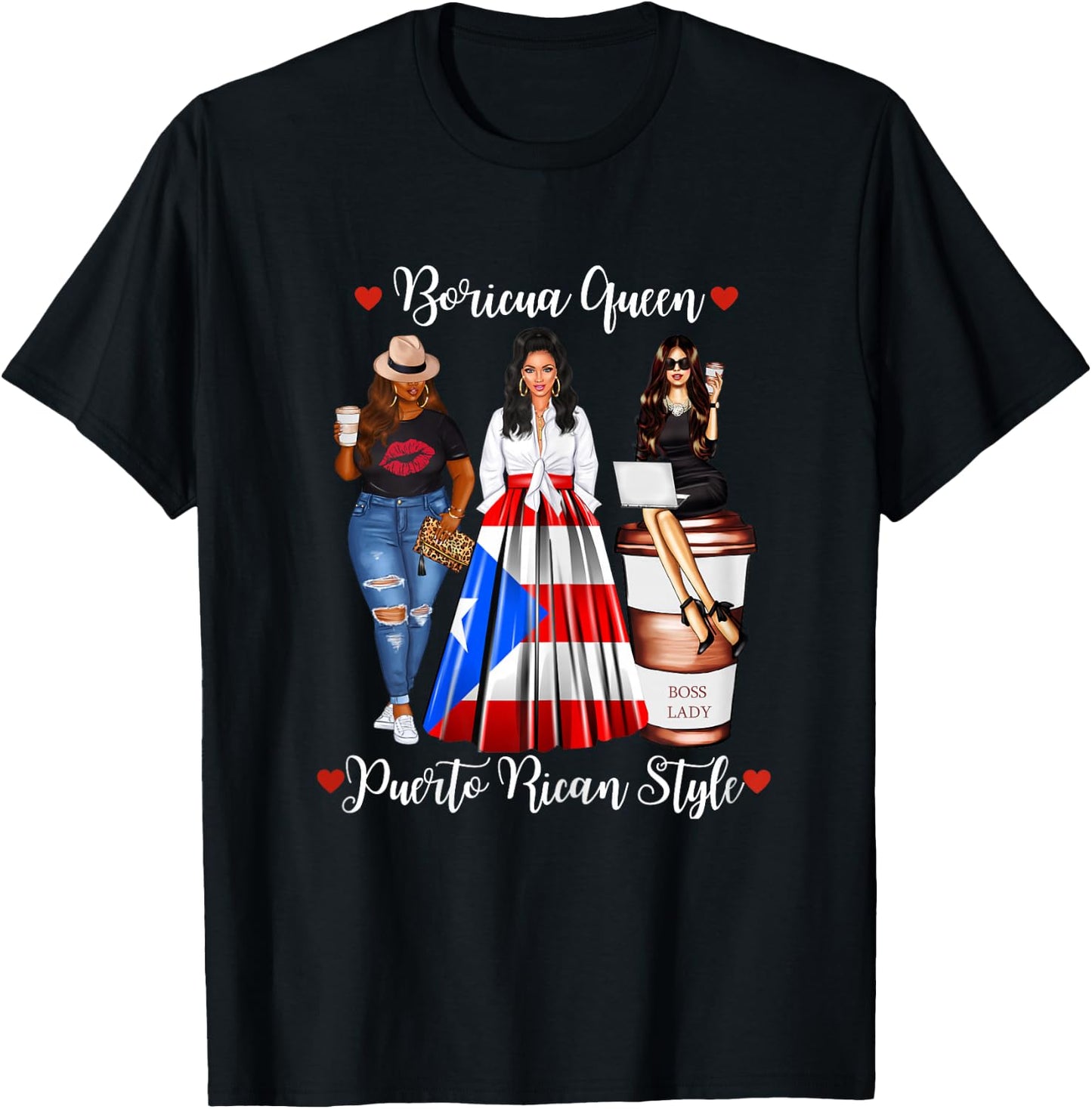 Puerto Rican Style Boricua Queen Mom Puerto Rico T-Shirt - T-Shirt | Black