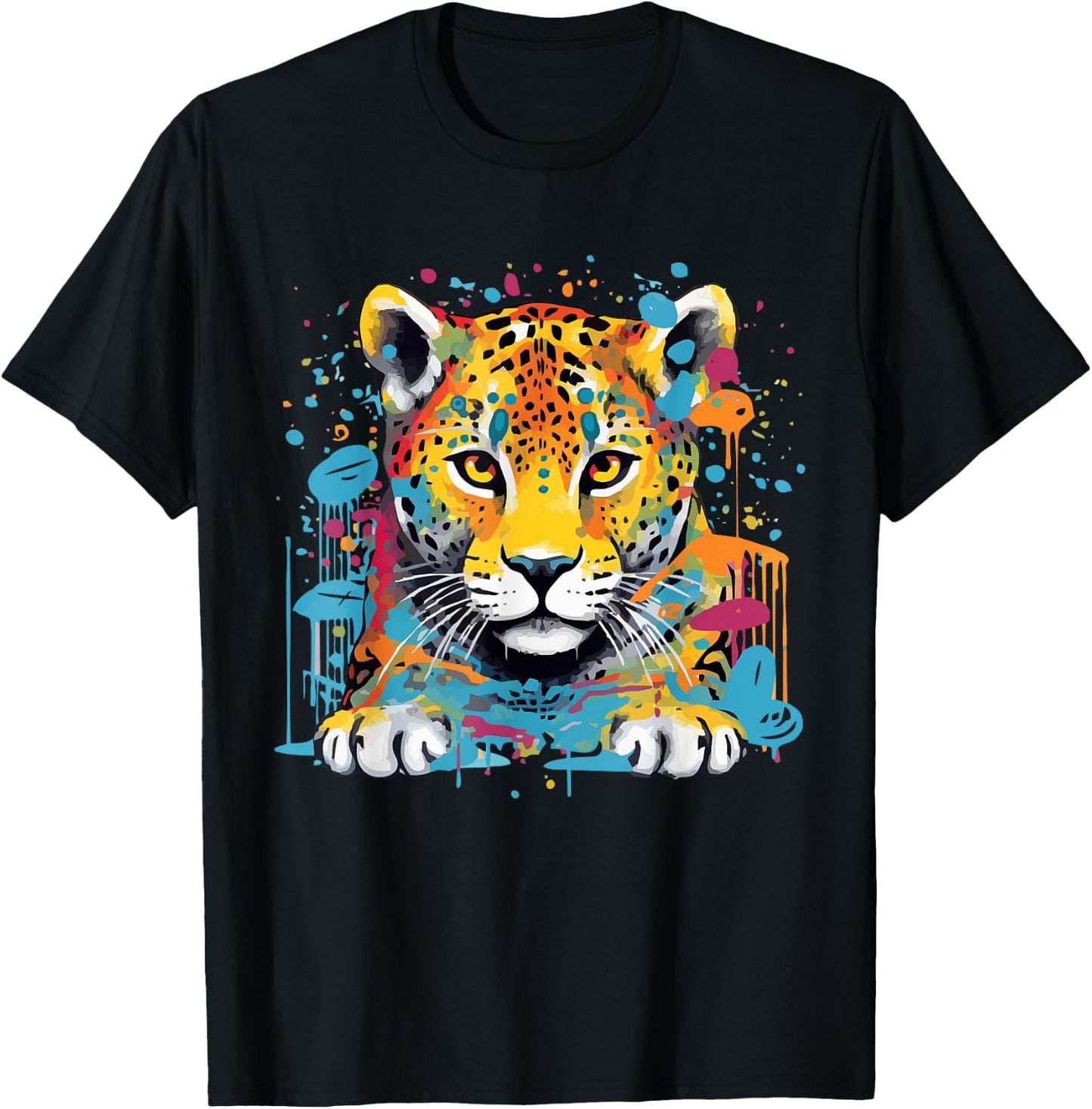 Jaguar Big Cat Splash Art Graphic Design Men Women Kids T-Shirt - T-Shirt | Black