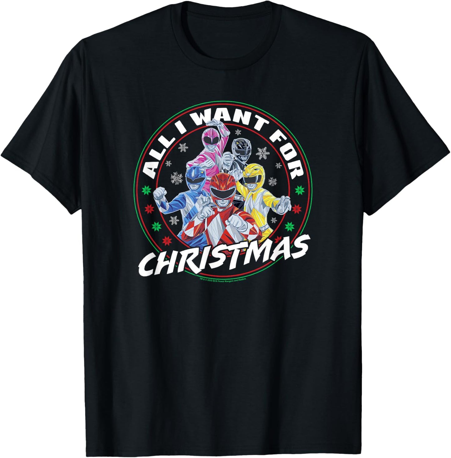 Power Rangers Christmas All I Want For T-Shirt - T-Shirt | Black