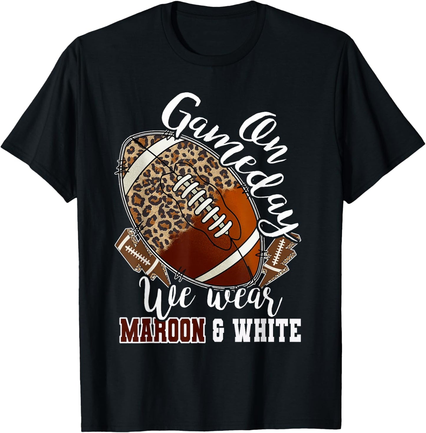 On Gameday Football We Wear Maroon And White Leopard Print T-Shirt - T-Shirt | Black
