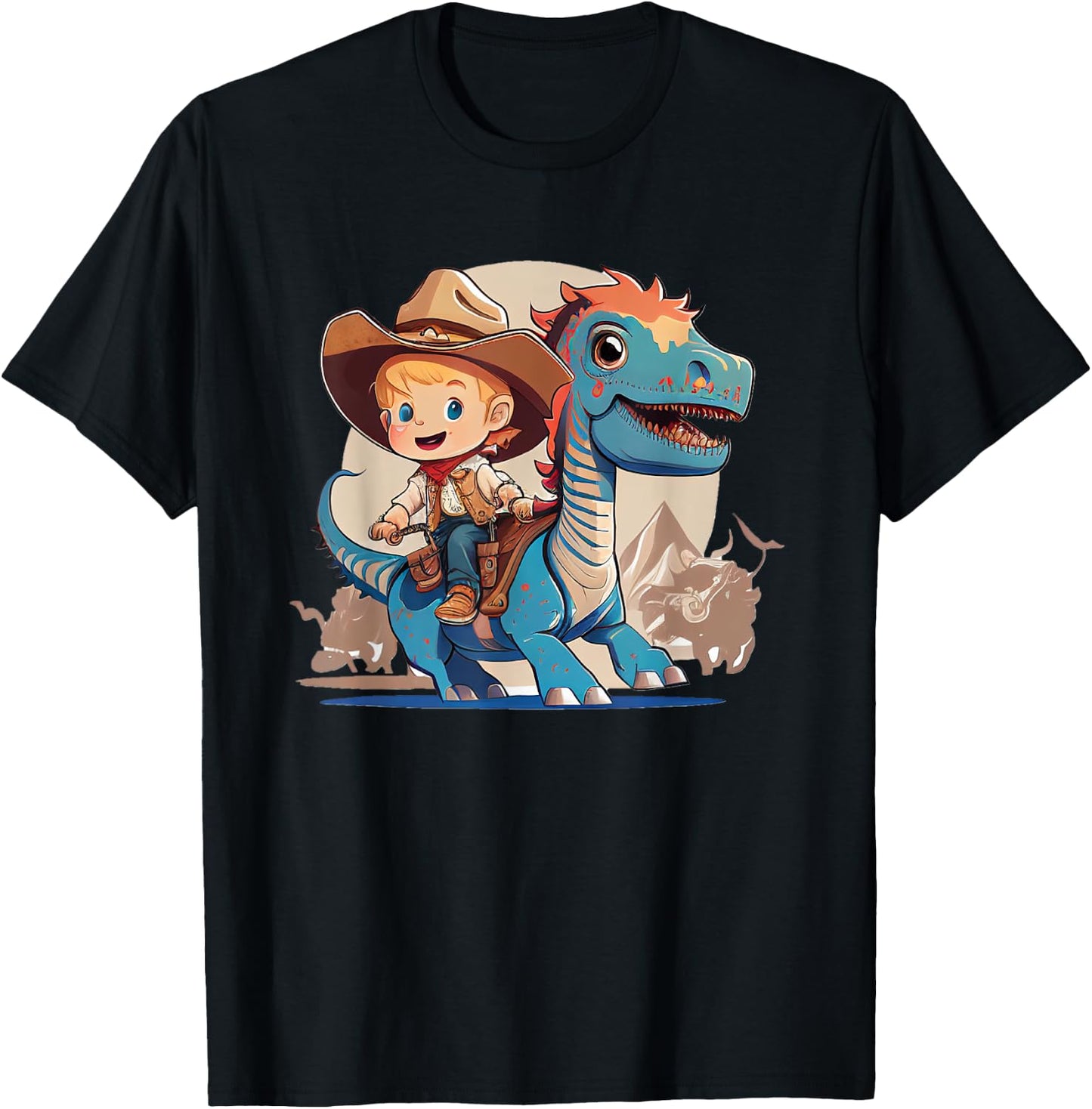 Dino Cowboy Dinosaur Rodeo Rider Nursery T-Shirt - T-Shirt | Black