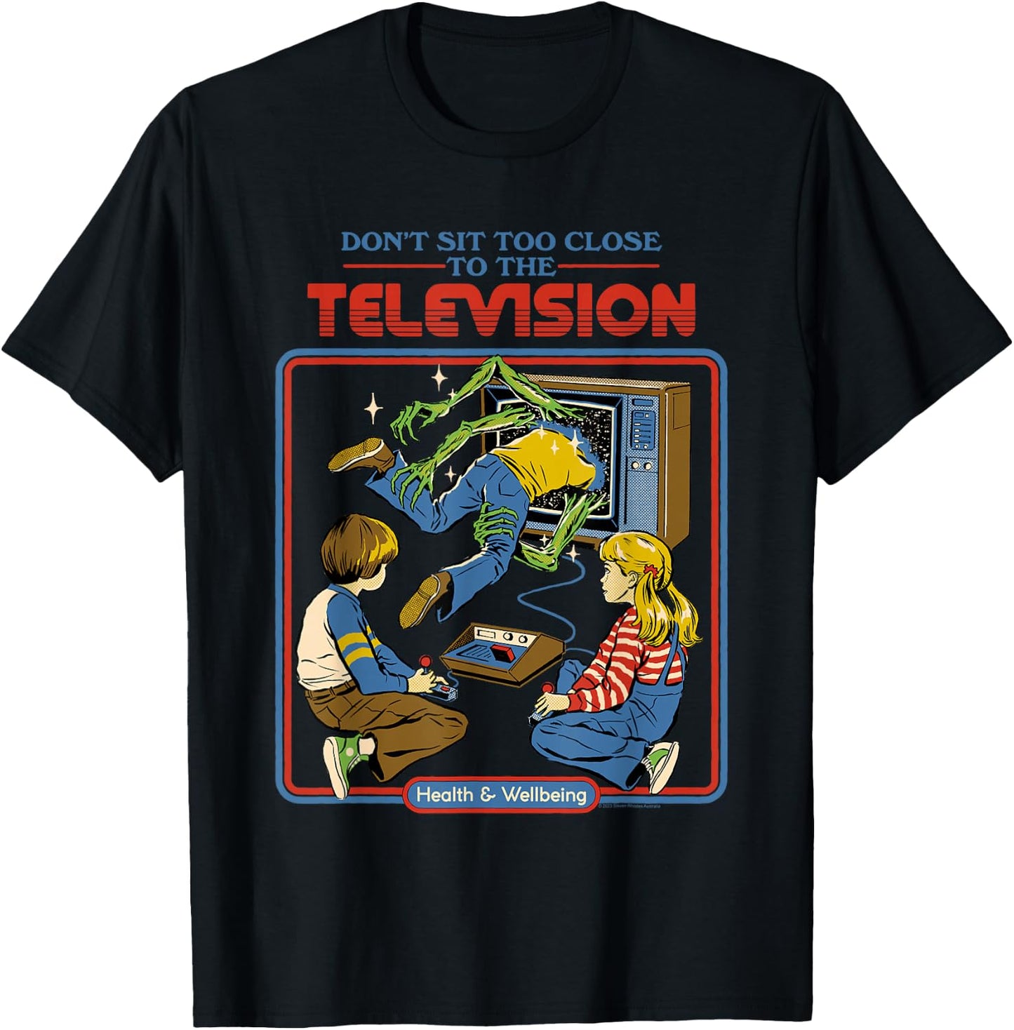 Steven Rhodes Don't Sit Too Close TV Retro Dark Humor T-Shirt - T-Shirt | Black