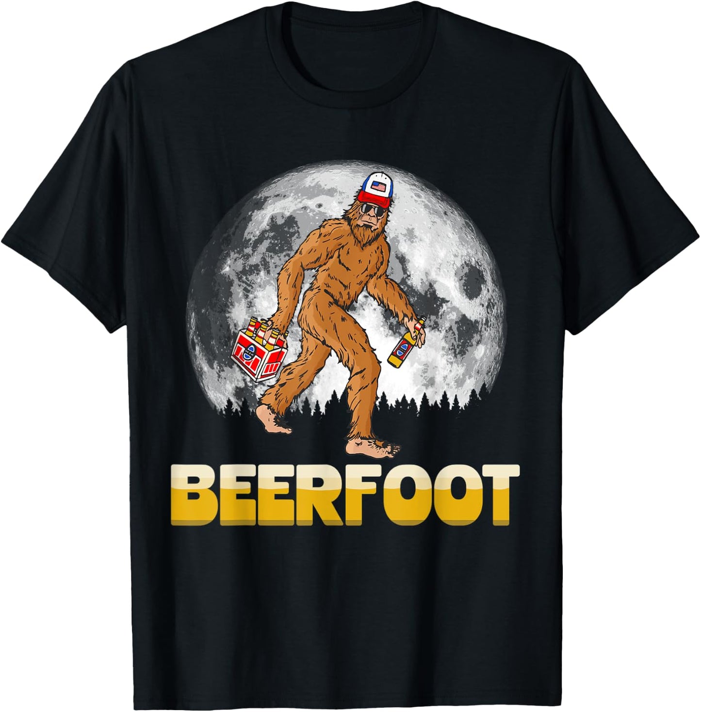 BeerFoot! Funny Hipster Sasquatch 6-Pack Full Moon Bigfoot T-Shirt - T-Shirt | Black