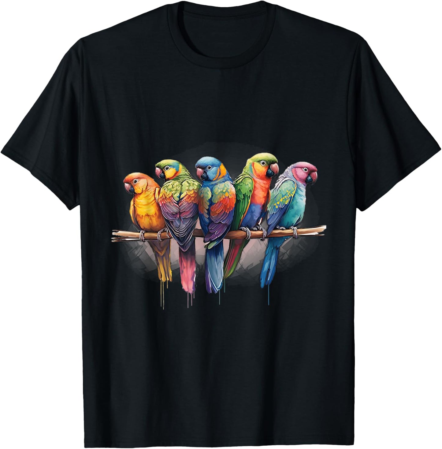 Parrots Watercolor Exotic Tropical Bird Nature Colorful T-Shirt - T-Shirt | Black