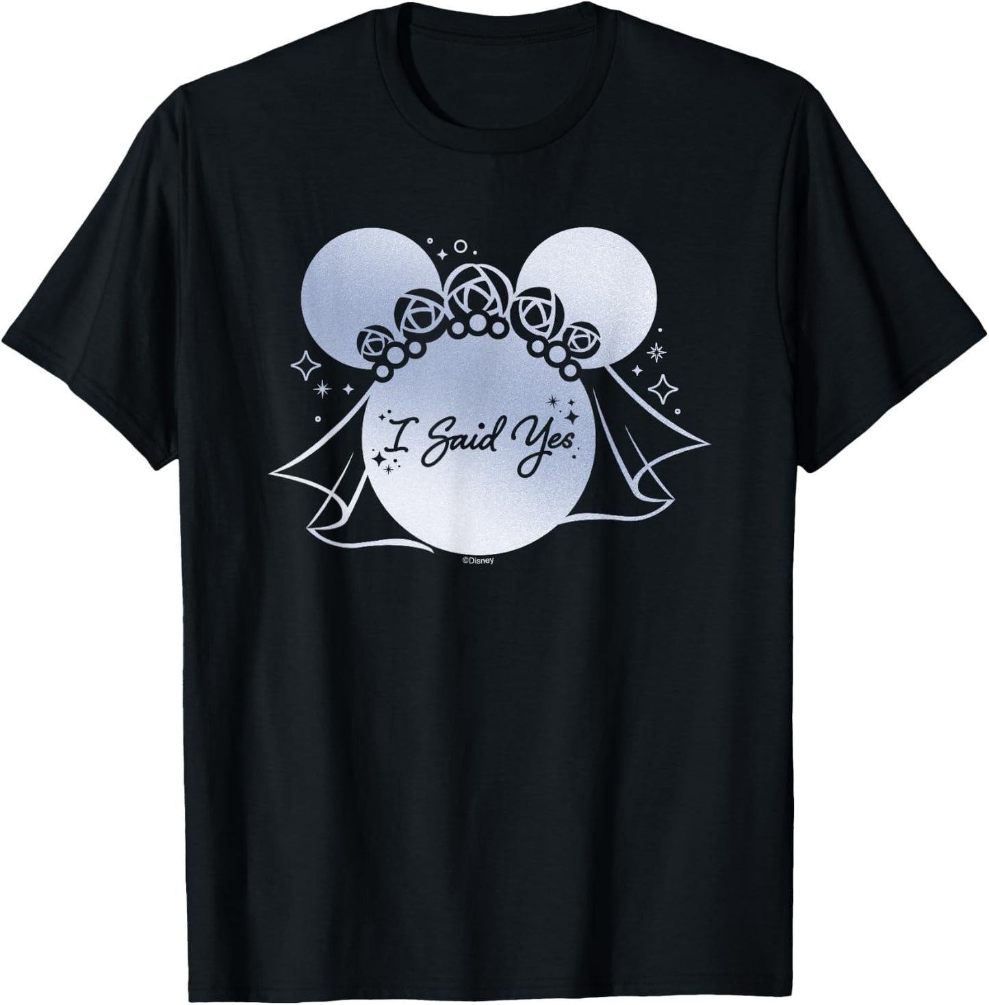 Disney I Said Yes Proposal Engagement Bridal Veil Minnie T-Shirt - T-Shirt | Black