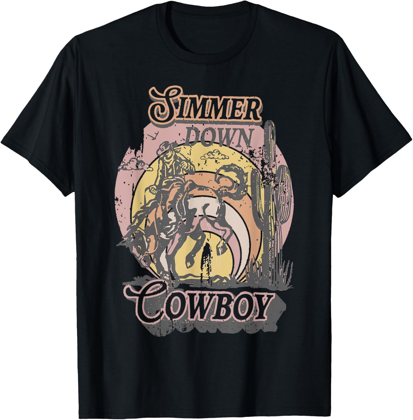 Simmer Summer Down Cowboy Cowgirl Western Graphic Cow Skull T-Shirt - T-Shirt | Black