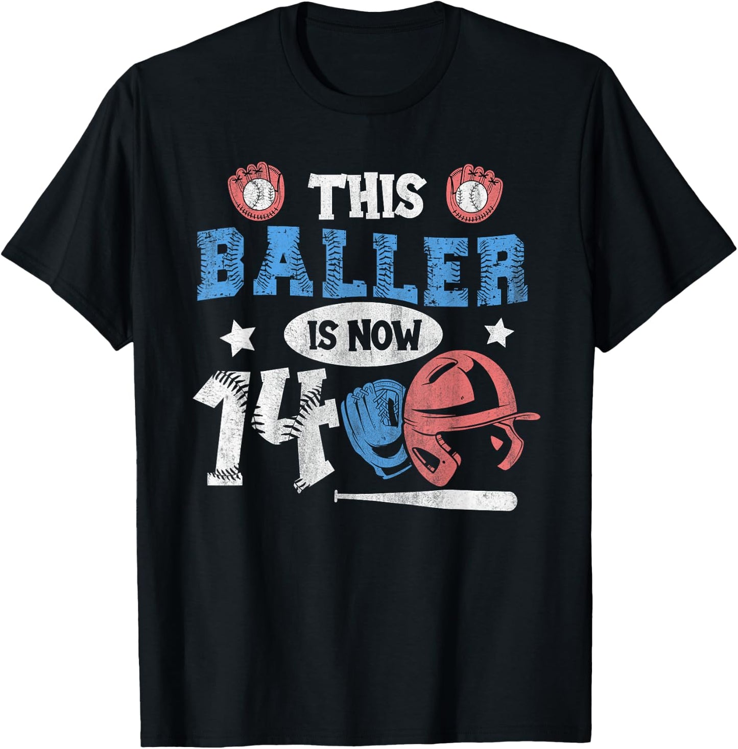 14 Years This Baller is now 14 Kids Baseball 14th Birthday T-Shirt - T-Shirt | Black