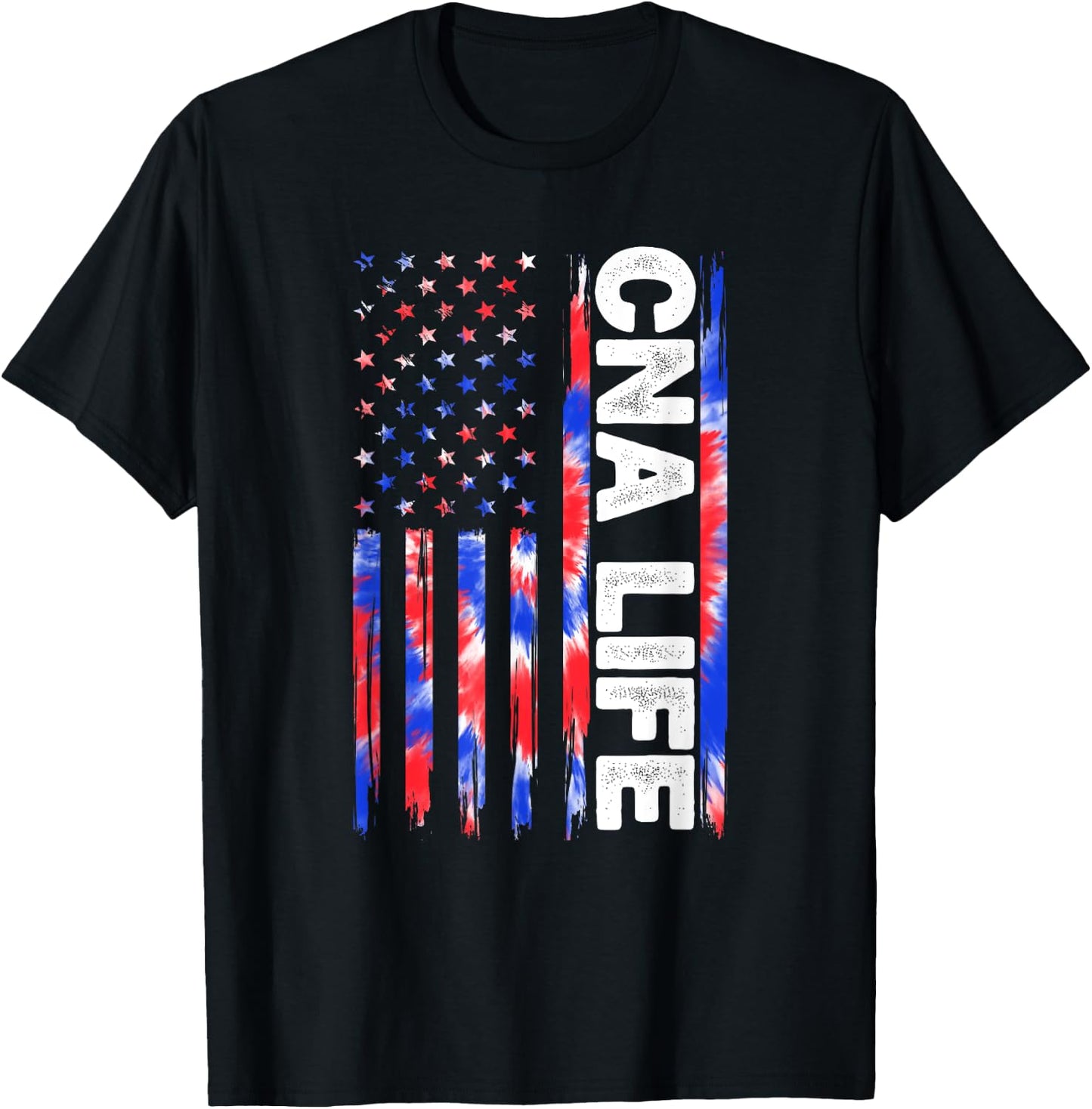 CNA Life Nurse Tie Dye American Flag Fourth 4th Of July CNA Men T-Shirt - T-Shirt | Black