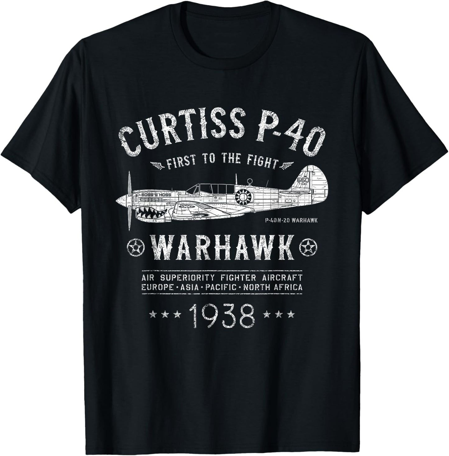 P-40 Warhawk Flying Tiger's Fighter Plane | P40 Shark Mouth T-Shirt - T-Shirt | Black