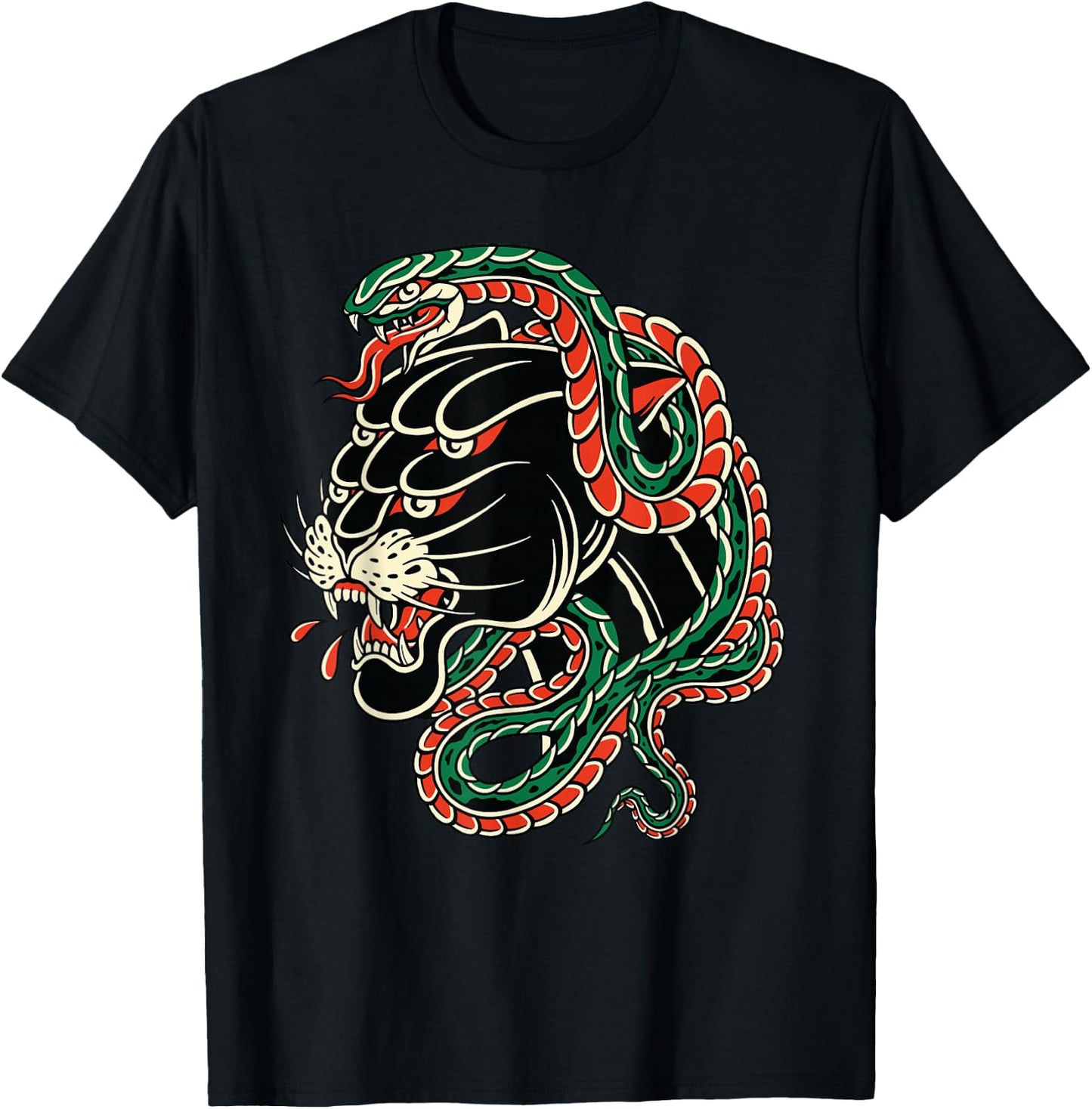 Vintage American Traditional Tattoo Edgy Old School Panther T-Shirt - T-Shirt | Black