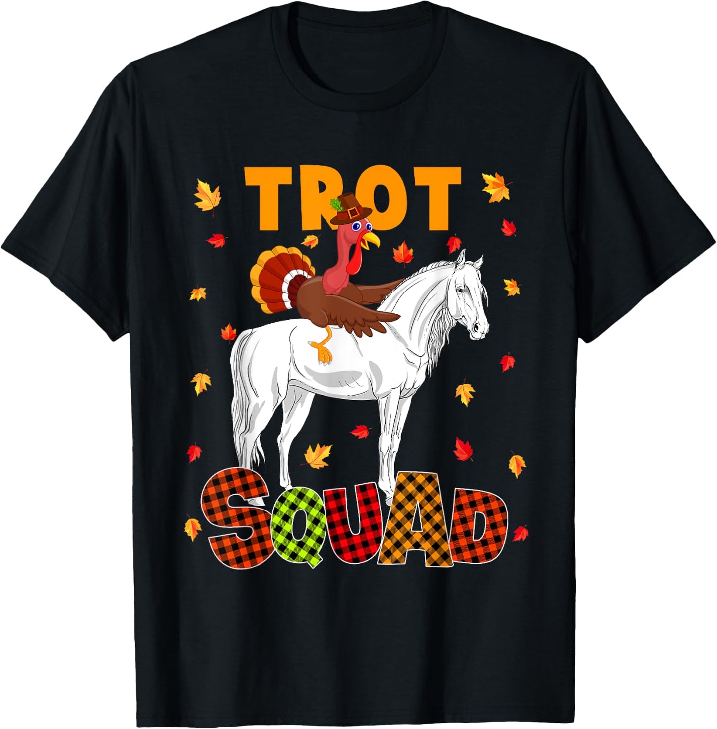Trot Squad Thanksgiving Turkey Riding Horse Costume Kids T-Shirt - T-Shirt | Black