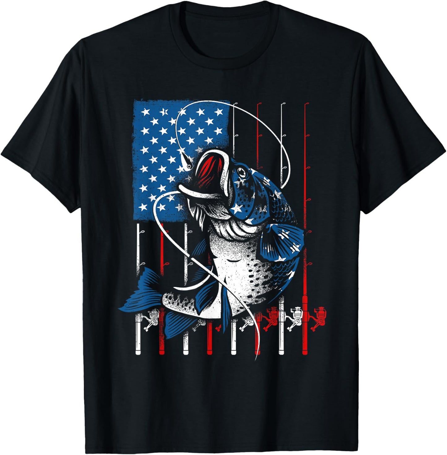 Fishing Art Women American Flag USA Fishing Lover T-Shirt - T-Shirt | Black