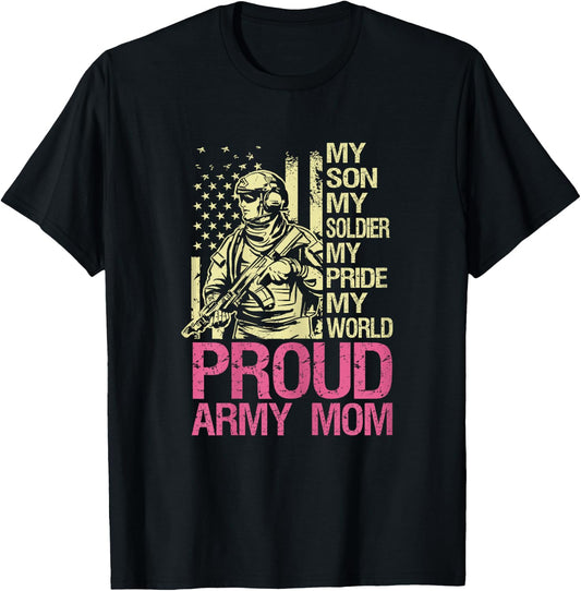 My Son My Soldier Hero Proud Army Mom US Military Mother T-Shirt - T-Shirt | Black