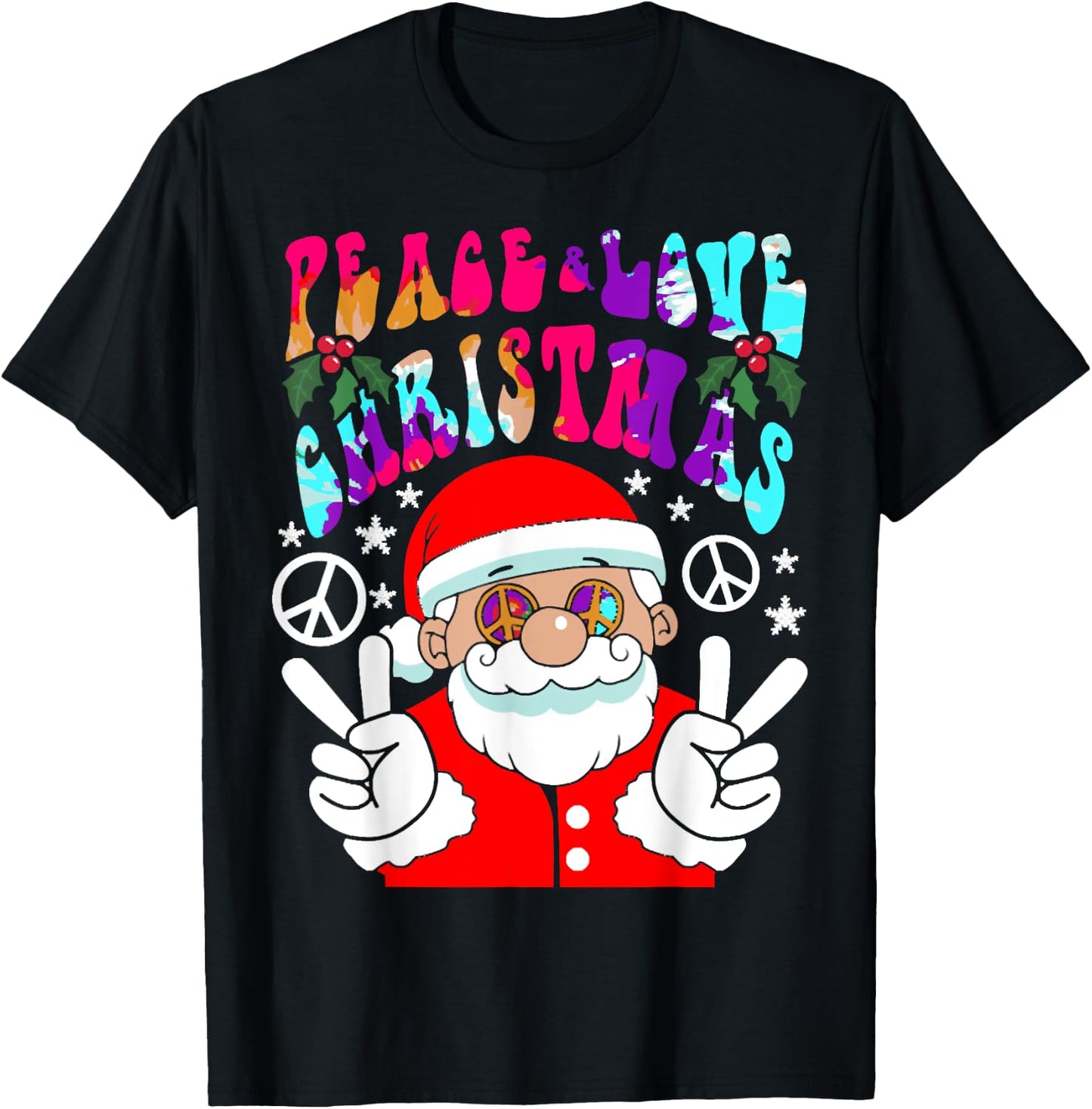 Hippie Santa Claus Peace And Love Tie Dye Groovy T-Shirt - T-Shirt | Black