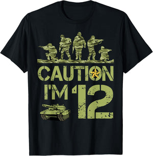 12th Birthday Military I'm 12 Year Old Soldier Camo Birthday T-Shirt - T-Shirt | Black
