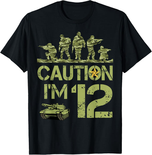 12th Birthday Military I'm 12 Year Old Soldier Camo Birthday T-Shirt - T-Shirt | Black