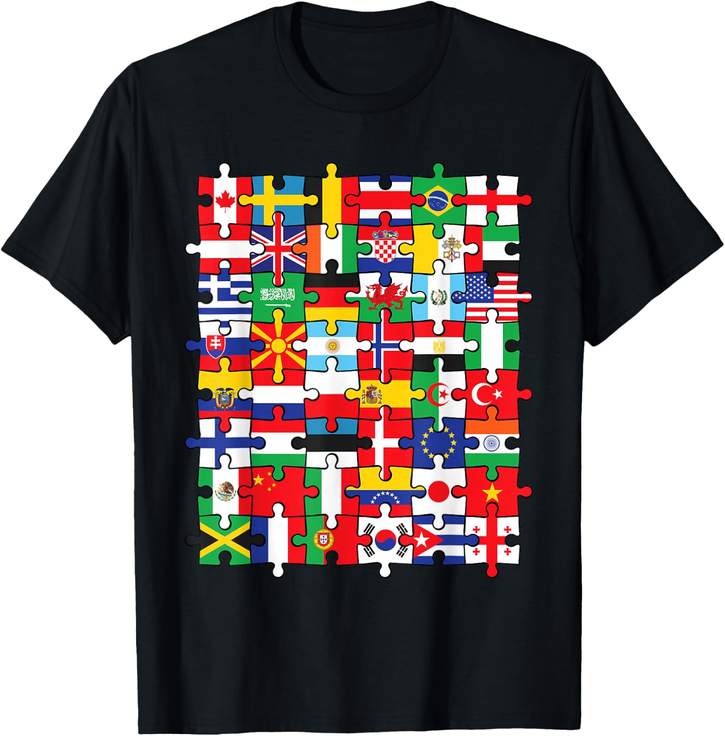Flags of Countries of the World international flag puzzle T-Shirt - T-Shirt | Black