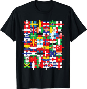 Flags of Countries of the World international flag puzzle T-Shirt - T-Shirt | Black