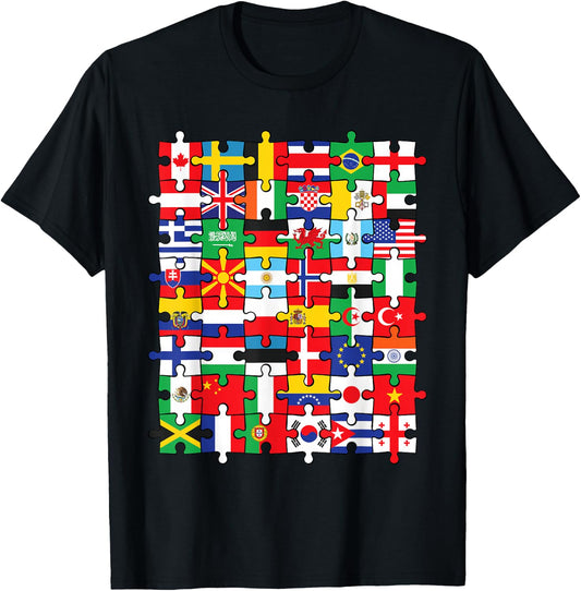 Flags of Countries of the World international flag puzzle T-Shirt - T-Shirt | Black