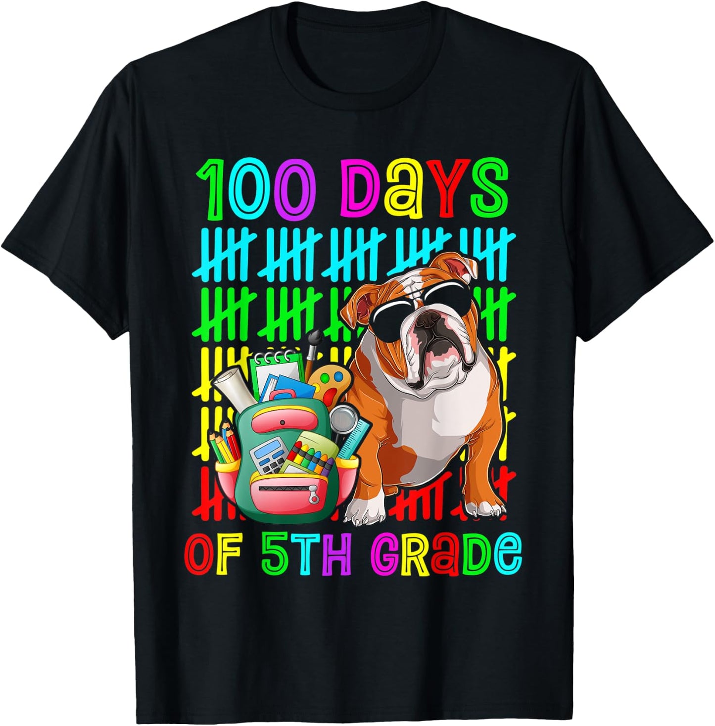 100th Day Of 5th Grade Boys Kids English Bulldog Dog Lovers T-Shirt - T-Shirt | Black