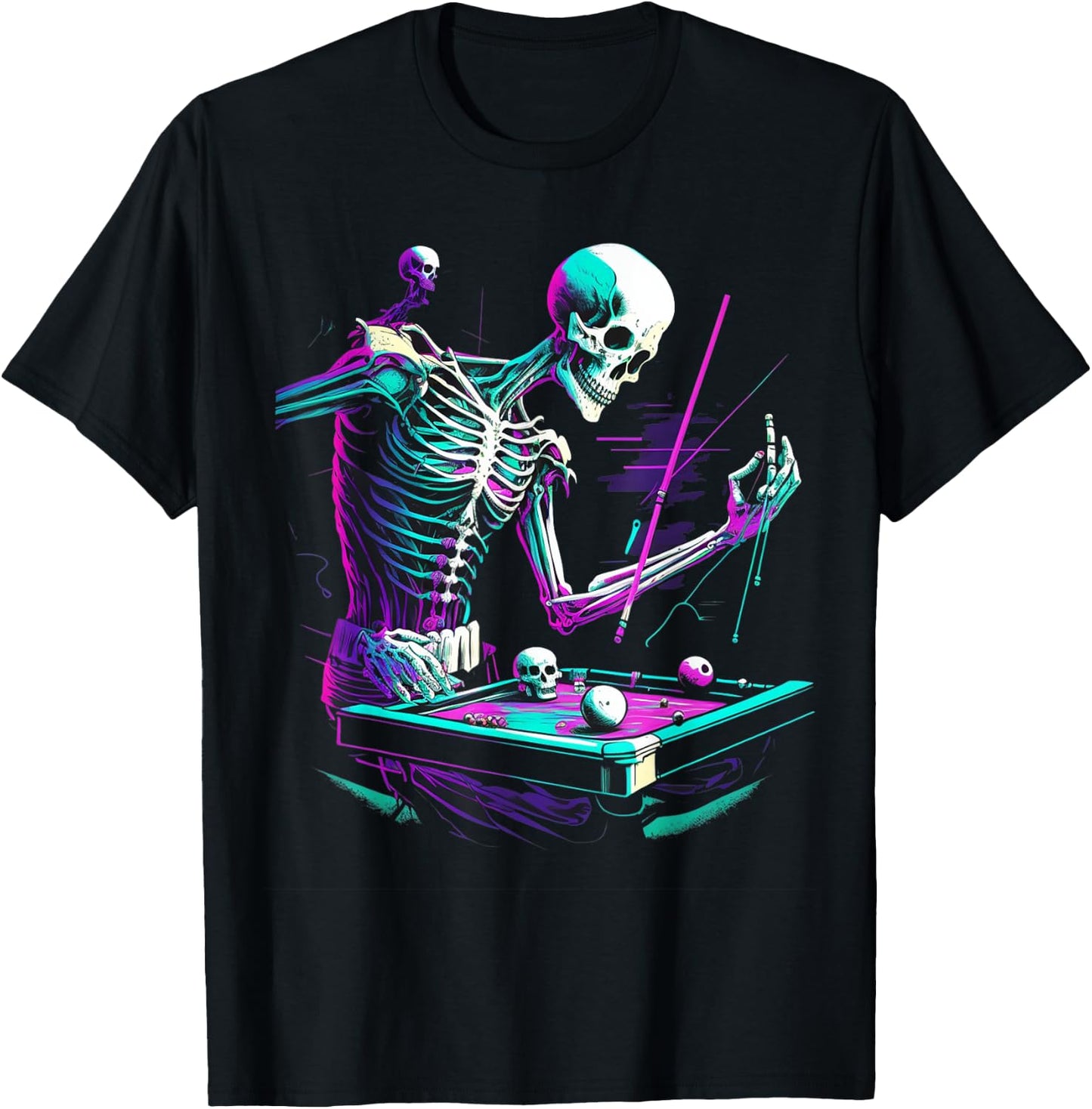 Skeleton Playing Billiard Halloween Costume Sport Pool T-Shirt - T-Shirt | Black