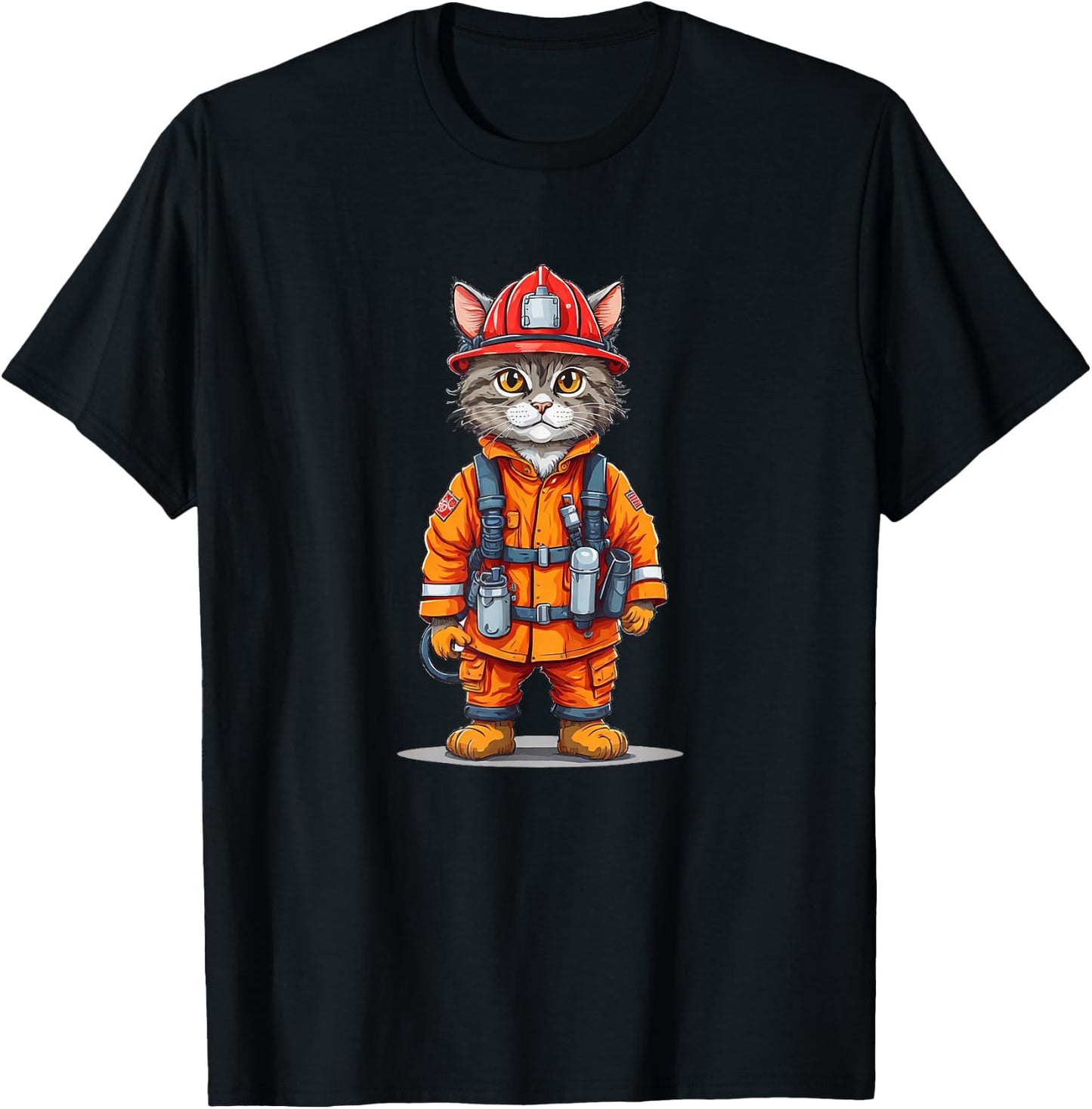Fire Fighter Cat T-Shirt - T-Shirt | Black