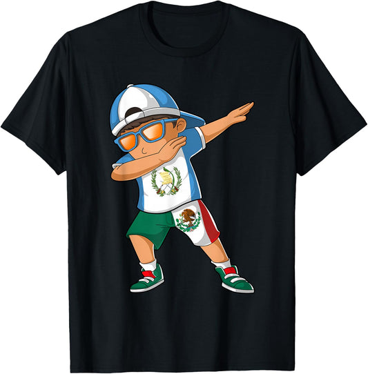 Half Guatemalan Half Mexican Boy Guatemala Flag T-Shirt - T-Shirt | Black