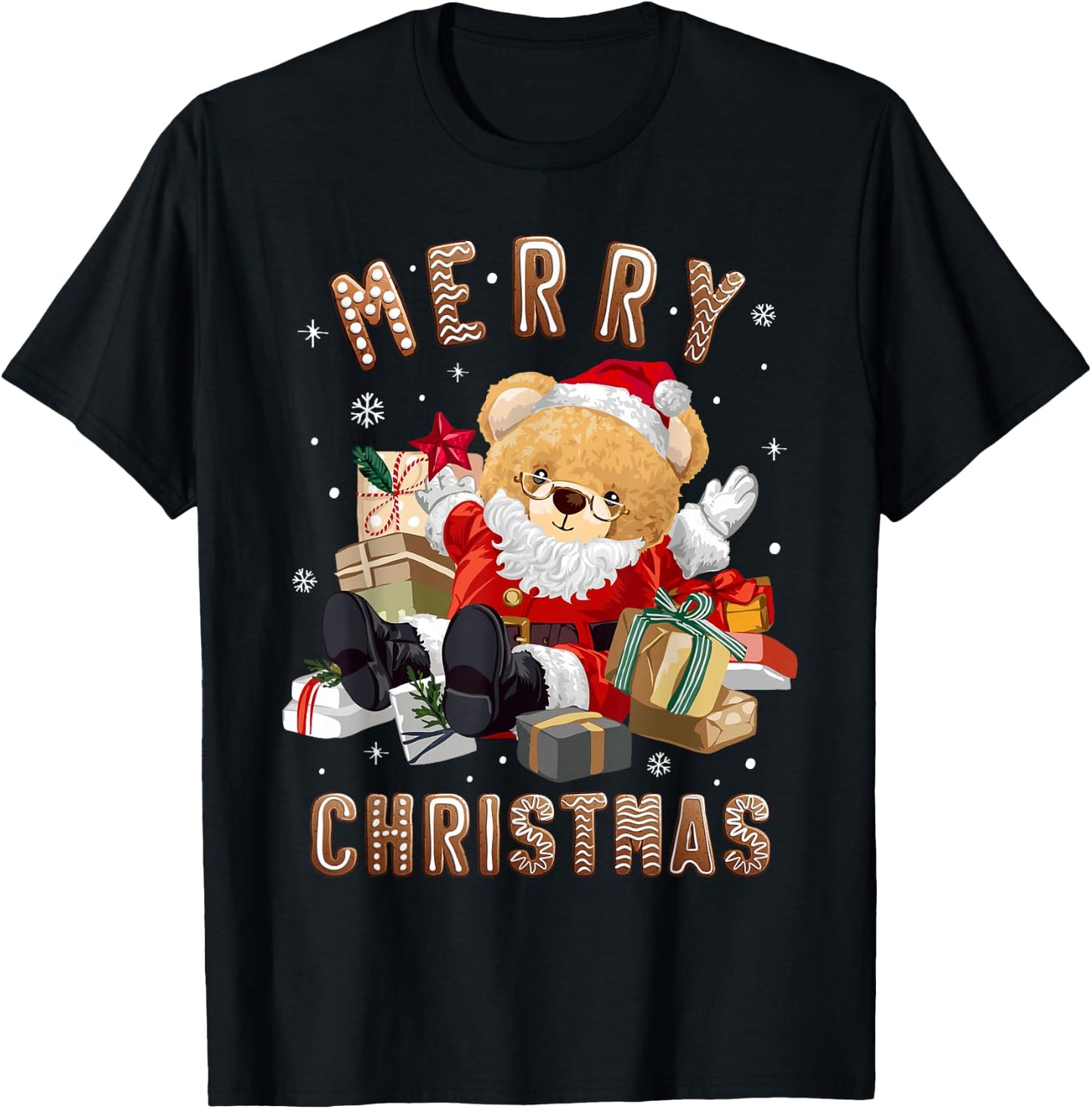 Cute Christmas teddy bear Santa Claus T-Shirt - T-Shirt | Black