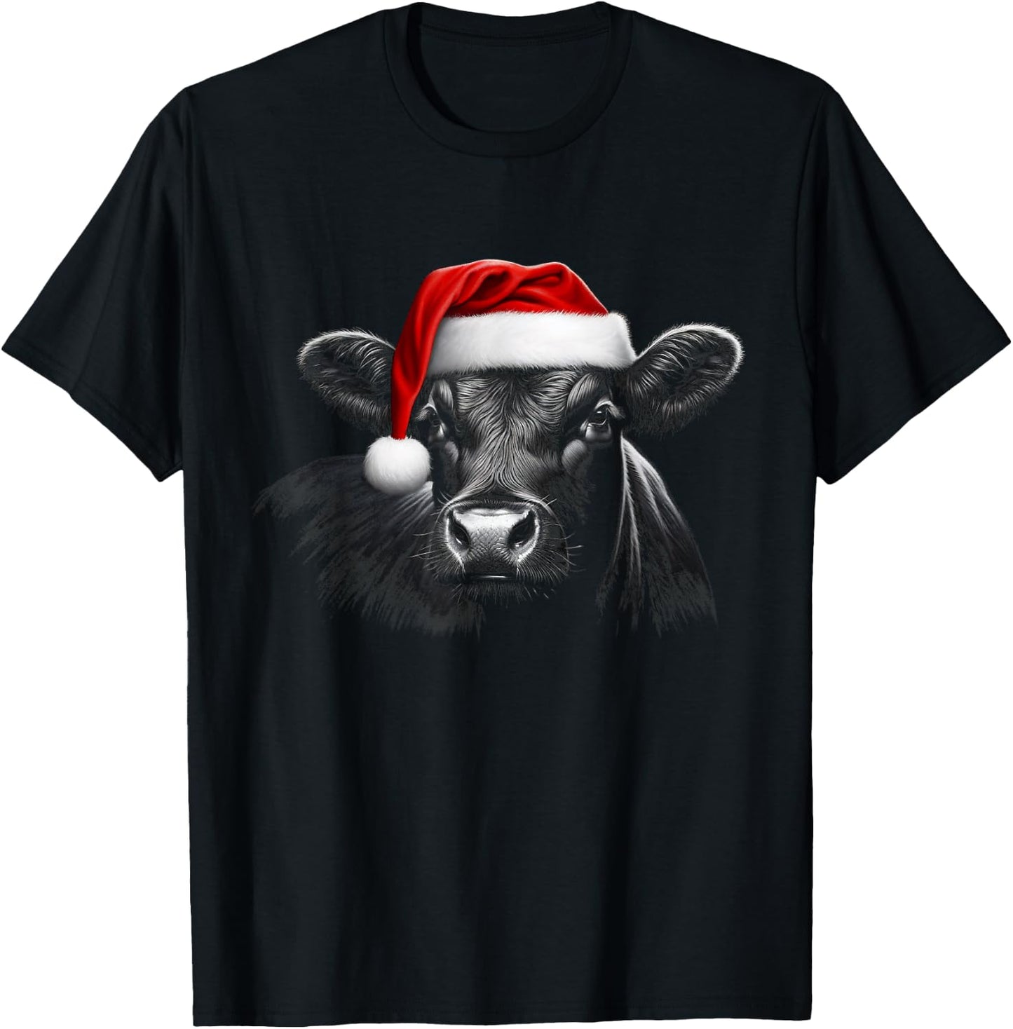 Angus Rancher Christmas Hat Cow Santa Hat Black T-Shirt - T-Shirt | Black