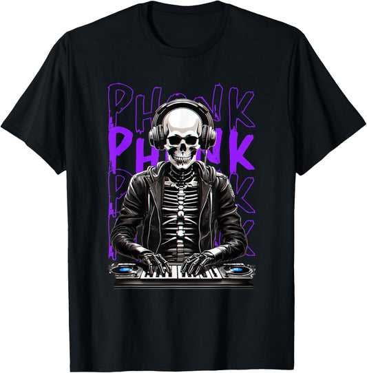 Phonk aesthetic DJ skeleton T-Shirt - T-Shirt | Black