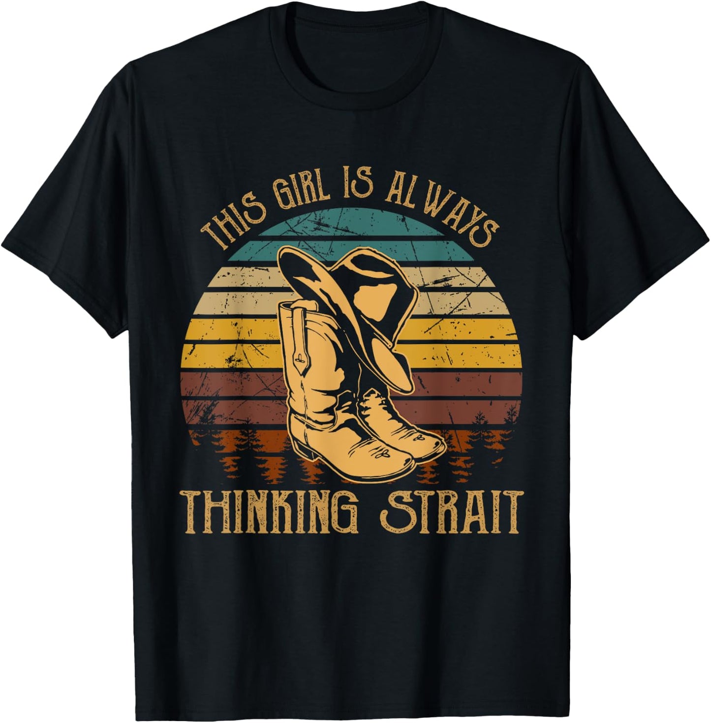 This Girl Is Always Thinking Strait Cowboys Music Lover T-Shirt - T-Shirt | Black