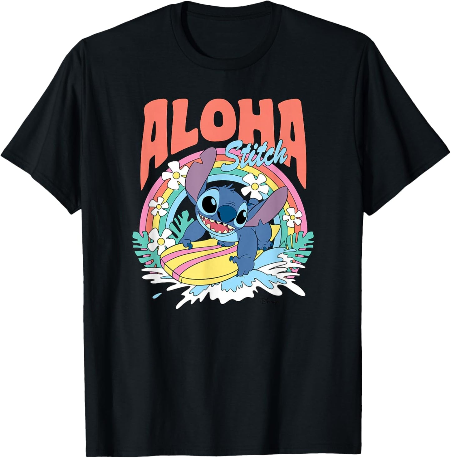 Lilo & Stitch - Stitch Aloha Surfing T-Shirt - T-Shirt | Black