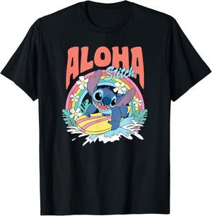Lilo & Stitch - Stitch Aloha Surfing T-Shirt - T-Shirt | Black