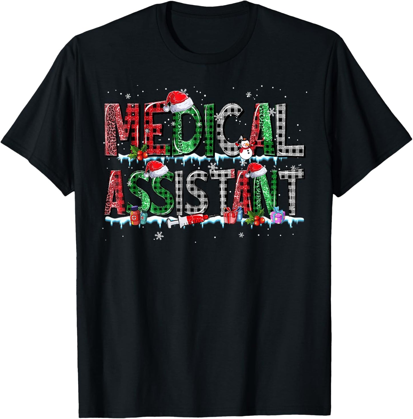 Medical Assistant Santa Hat Buffalo Plaid Christmas Gifts T-Shirt - T-Shirt | Black