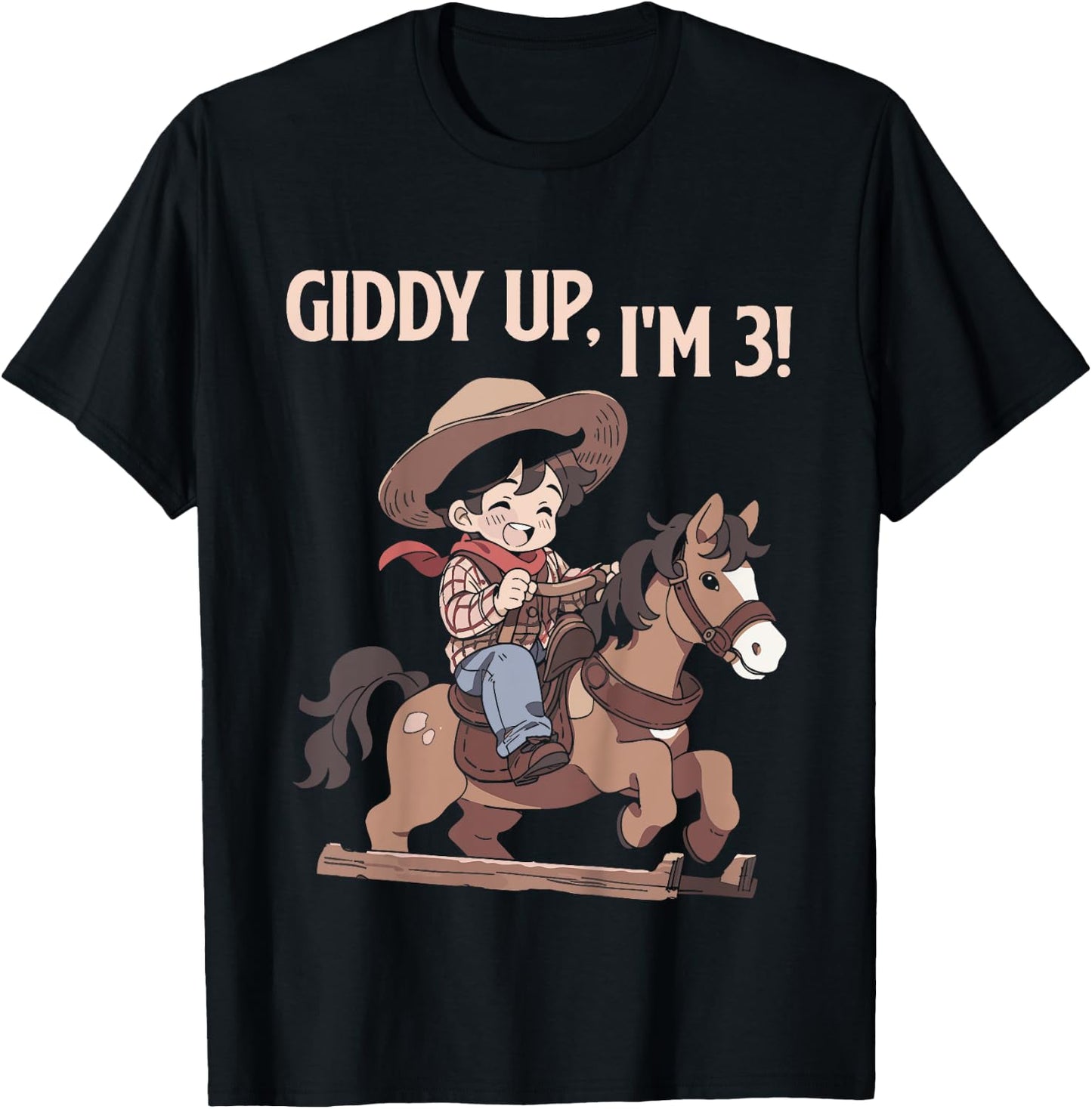 Kids Giddy Up I'm 3 Cute Horse Riding Cowboy 3rd Birthday Boys T-Shirt - T-Shirt | Black