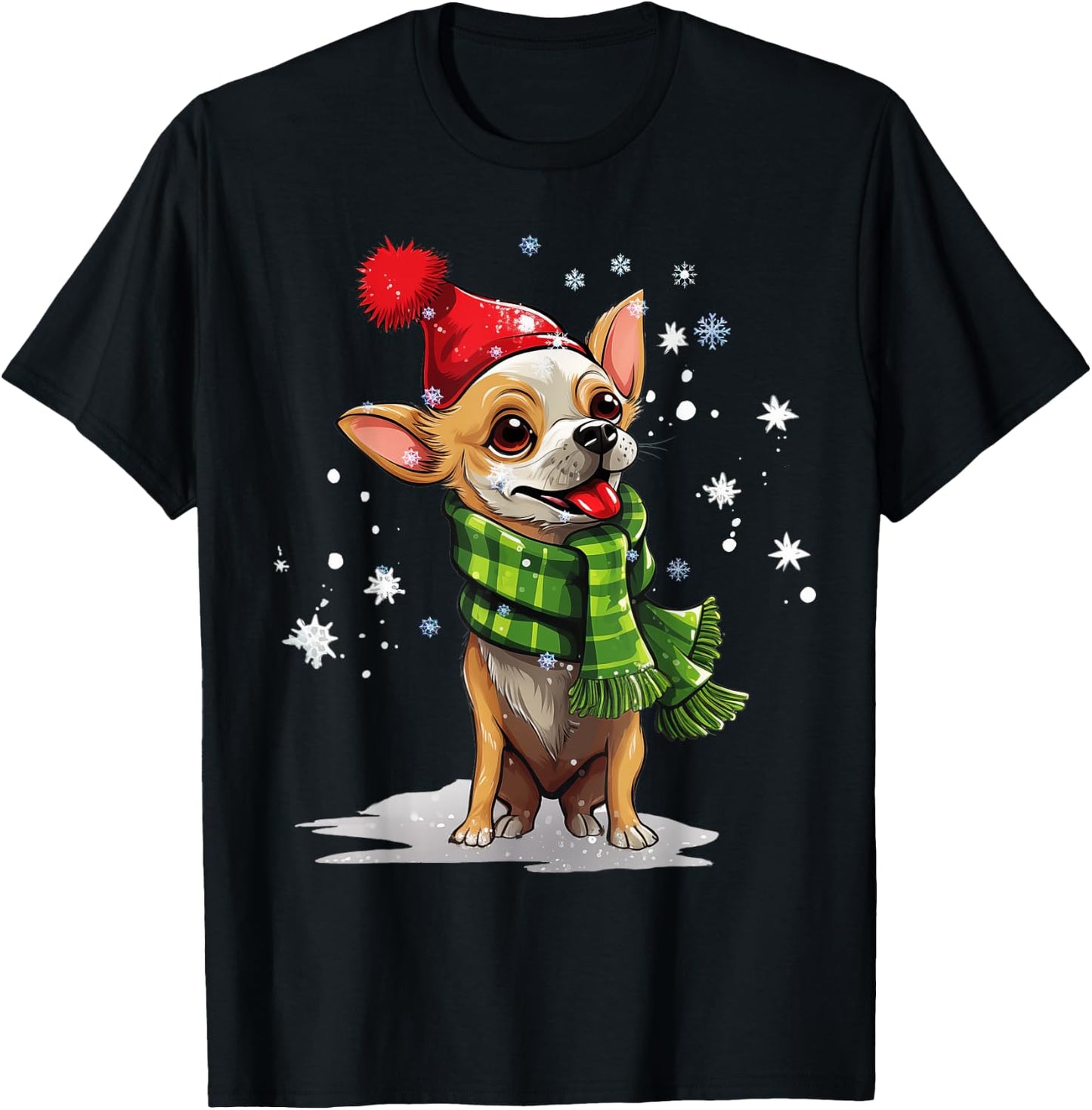 Chihuahua Dog Christmas Snow Winter Vibes Women Kids T-Shirt - T-Shirt | Black