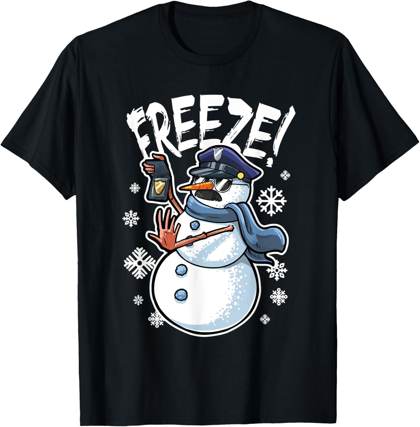 Freeze Funny Snowman Christmas Police Officer T-Shirt - T-Shirt | Black