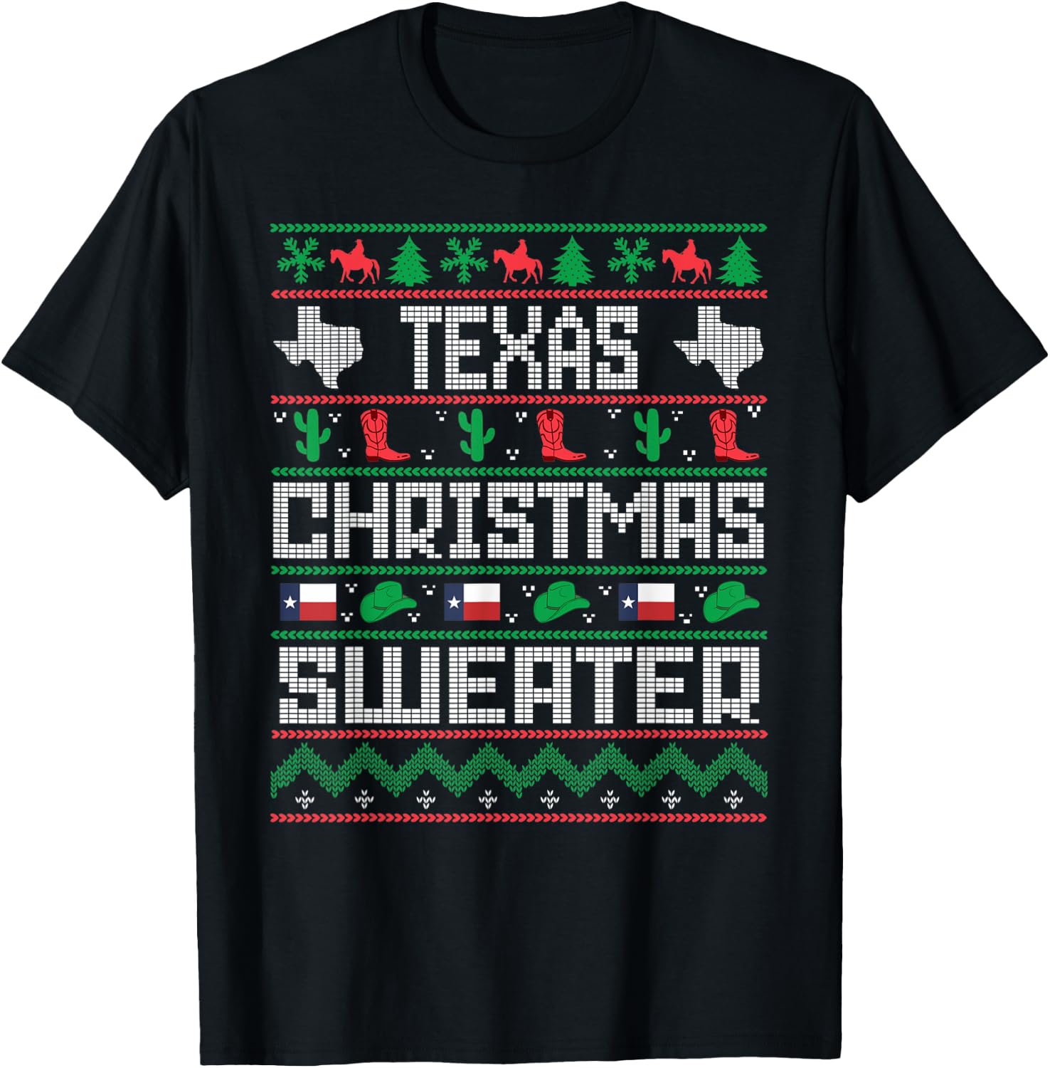 Texas Christmas Sweater Tacky Ugly Cowboy Texas Sweater T-Shirt - T-Shirt | Black