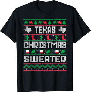 Texas Christmas Sweater Tacky Ugly Cowboy Texas Sweater T-Shirt - T-Shirt | Black