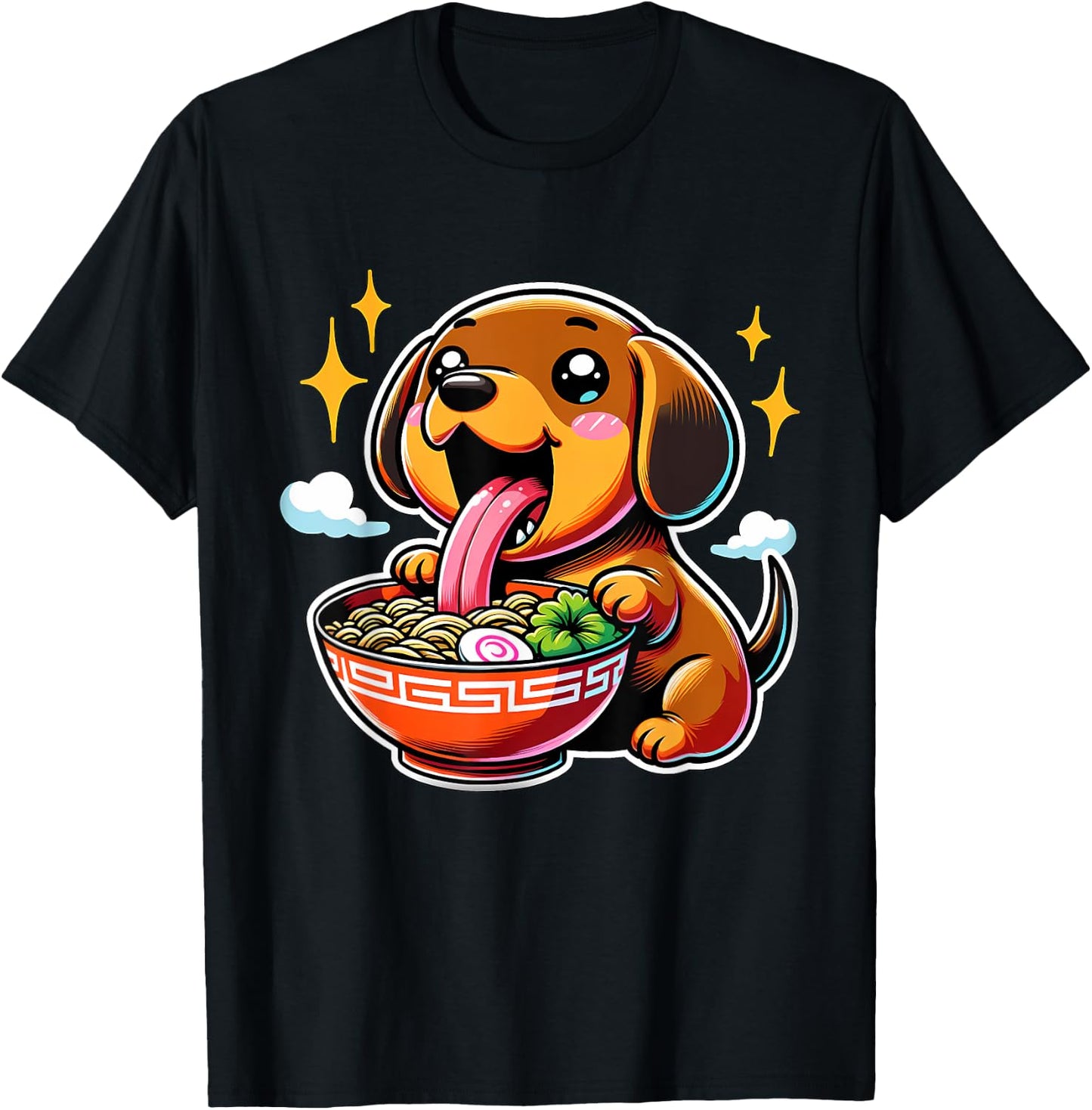 Kawaii Anime Dachshund Dog Ramen T-Shirt - T-Shirt | Black