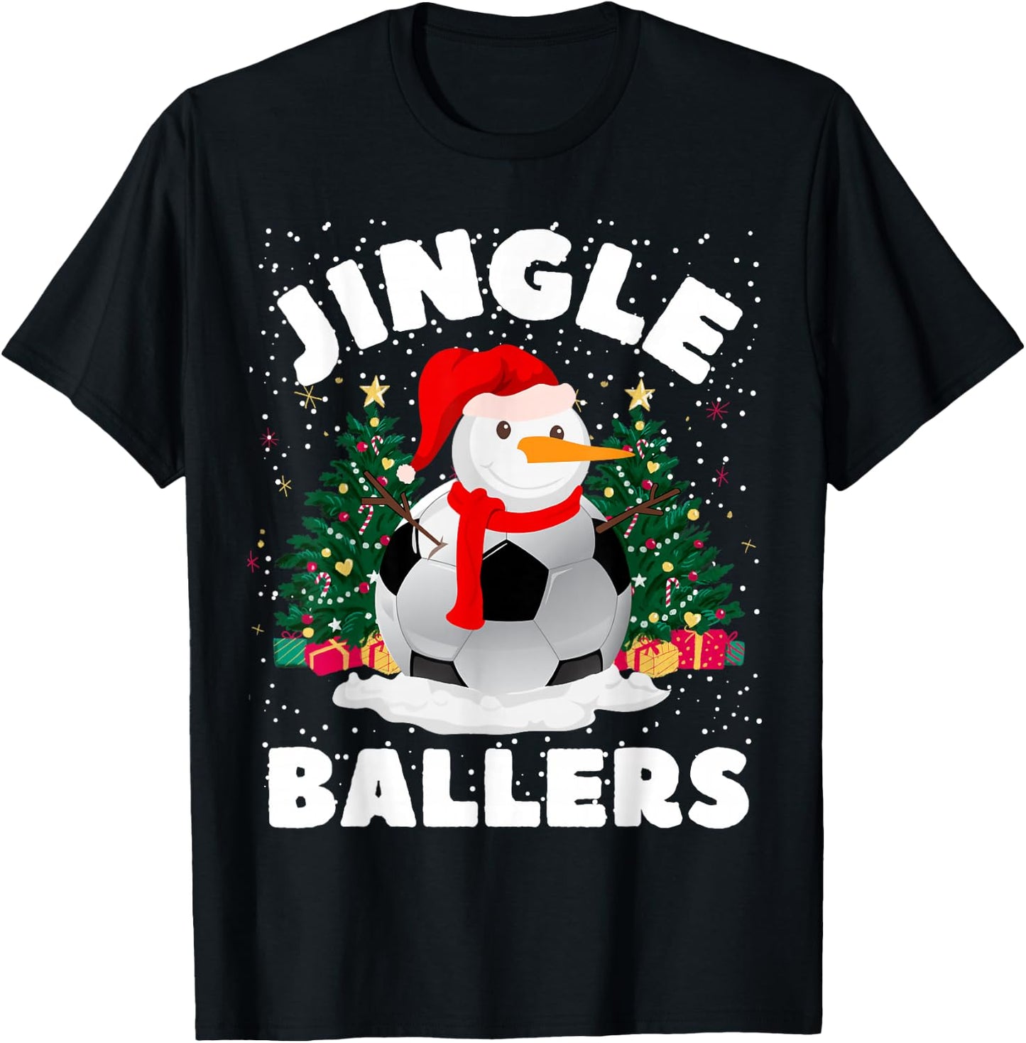 Jingle Ballers Funny Soccer ball Snowman Christmas Football T-Shirt - T-Shirt | Black