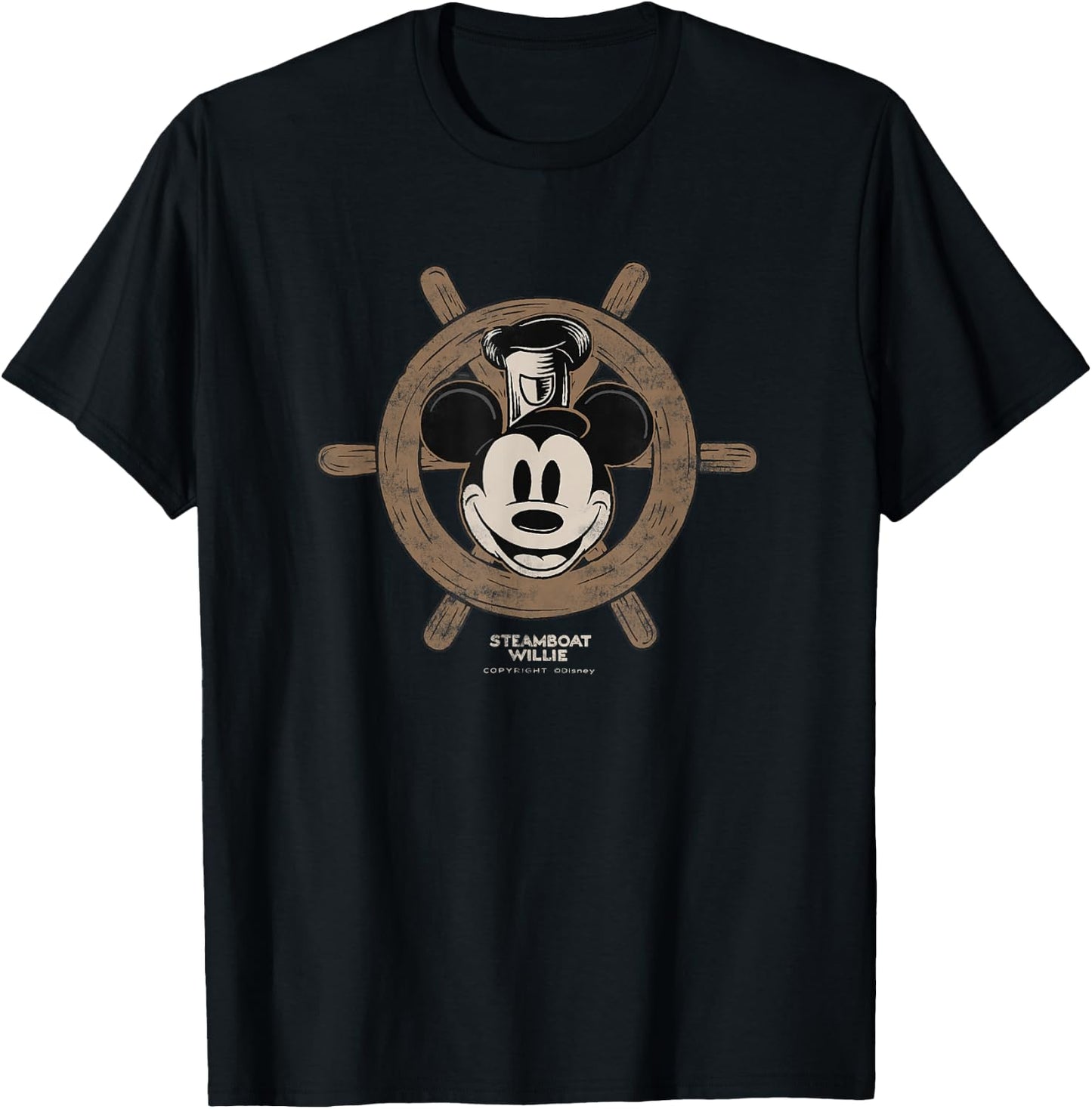 Disney 100 Mickey Mouse Steamboat Willie Wheel D100 Small T-Shirt - T-Shirt | Black