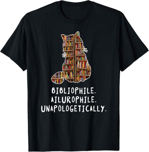 Bibliophile. Ailurophile. Unapologetically distracted cat Men Women Kids T-Shirt - T-Shirt | Black