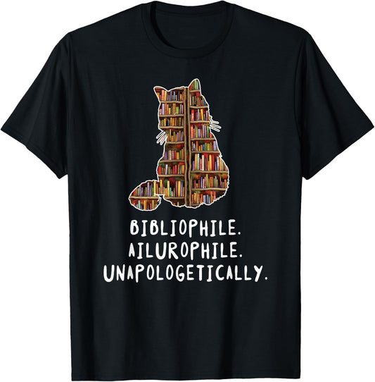 Bibliophile. Ailurophile. Unapologetically distracted cat Men Women Kids T-Shirt - T-Shirt | Black