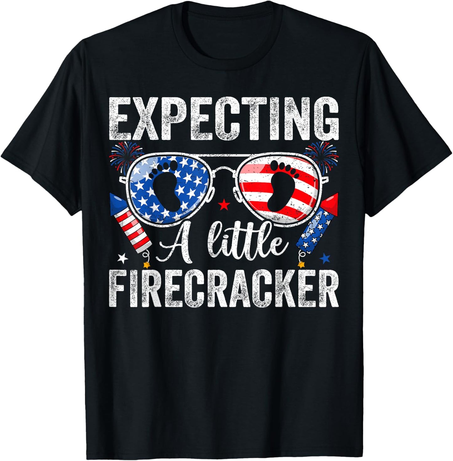 Funny 4th of July Pregnancy Expecting A Little Firecracker T-Shirt - T-Shirt | Black